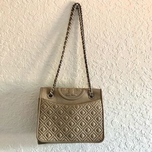 TORY BURCH BEIGE/GRAY CROSSBODY CHAIN BAG